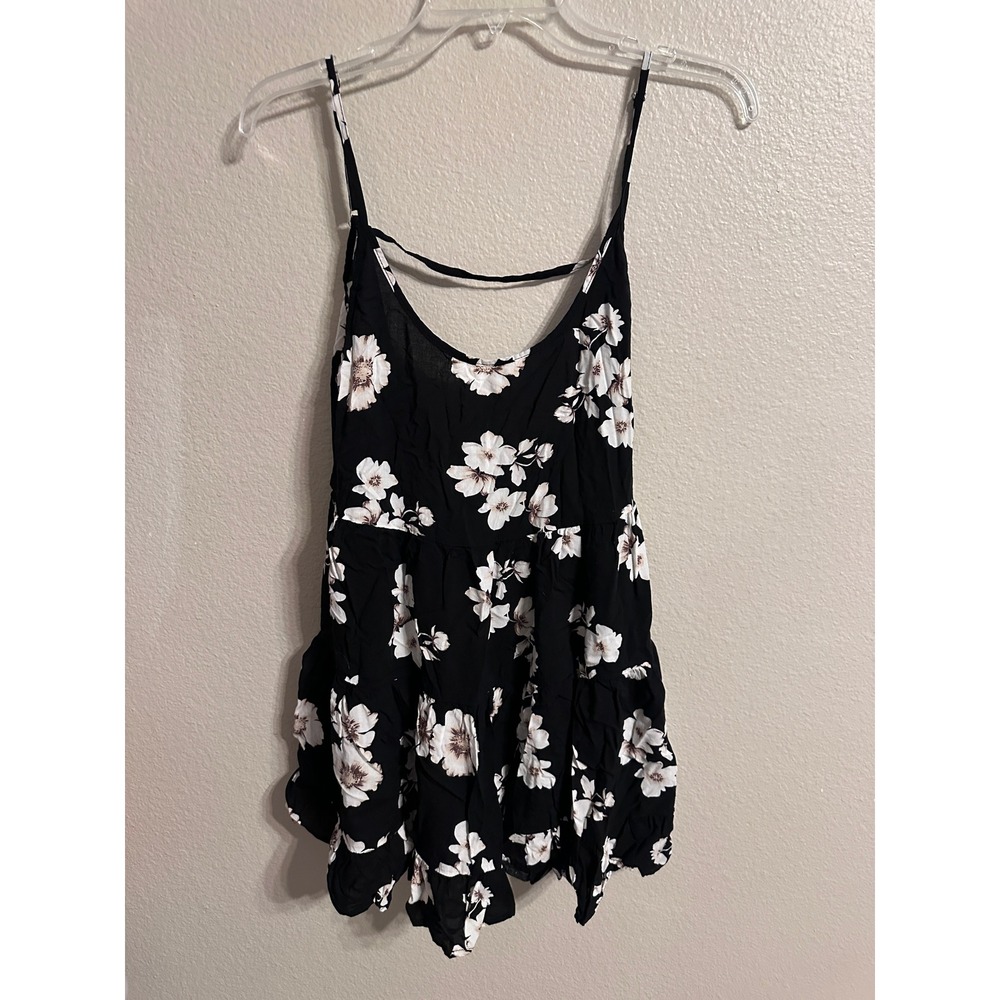 Brandy Melville Floral Print tank top Black White Sleeveless One Size